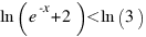ln(e^-x+2) < ln(3)