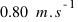 0.80~m.s^{-1}