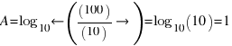 A = \log_10 left( (100) / (10) right) = \log_10(10) = 1
