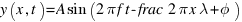 y(x,t) = A sin(2pi f t - frac{2pi x}{lambda} + phi)