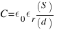 C = epsilon_0 epsilon_r (S)/(d)