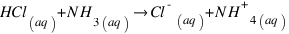 HCl_{(aq)} + N H_{3(aq)} \ right Cl^-_{(aq)} + N H^+_{4(aq)}