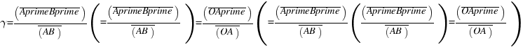 gamma=(overline{AprimeBprime})/(overline{AB)})=(overline{OAprime})/(overline{OA)})