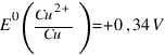 E^0(Cu^{2+}/Cu) = +0,34 V