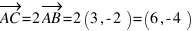 vec{AC} = 2vec{AB} = 2(3, -2) = (6, -4)