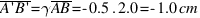 overline{A prime B prime} = gamma overline{AB} = -0.5 . 2.0 = -1.0 cm