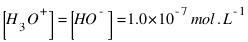 [H_3O^+] = [HO^- ] = 1.0 * 10^{-7} mol.L^{-1}