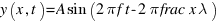 y(x,t) = A sin(2pi f t - 2pi frac{x}{lambda})