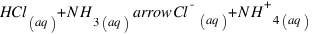 HCl_{(aq)} + N H_{3(aq)} \ arrow Cl^-_{(aq)} + N H^+_{4(aq)}